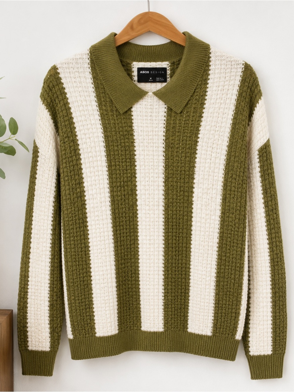 ASOS DESIGN Men’s Striped Knit Polo Sweater – Size Medium